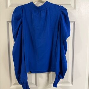 Royal Blue Long Sleeve Tie-Neck Blouse